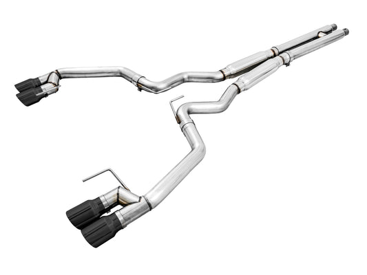 AWE Track Edition Cat-back Exhaust for the 2018+ Mustang GT - Quad Diamond Black Tips