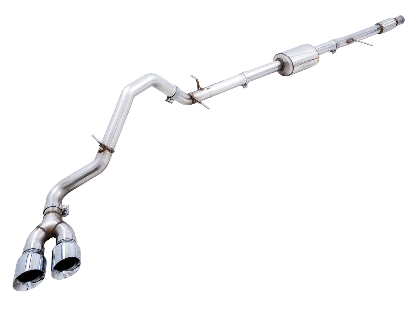 AWE 0FG Catback Dual Side Exit Exhaust for 4th Gen Silverado/Sierra 1500 5.3L (Flat Bumper) - Chrome Silver Tips