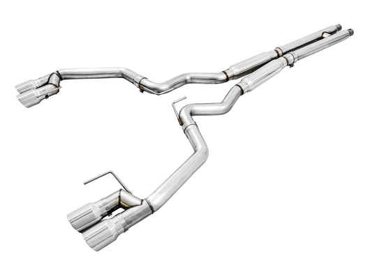 AWE Track Edition Cat-back Exhaust for the 2018+ Mustang GT - Quad Chrome Silver Tips