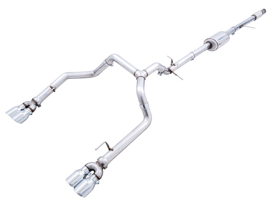 AWE 0FG Catback Split Rear Exit Exhaust for 4th Gen Silverado/Sierra 1500 5.3L (With Bumper Cutouts) - Quad Chrome Silver Tips