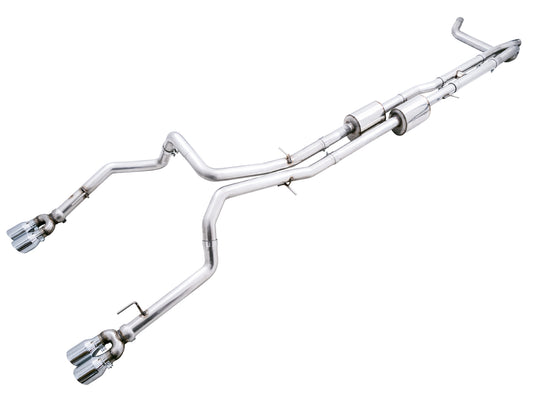 AWE 0FG Catback Split Rear Exit Exhaust for 4th Gen Silverado/Sierra 1500 6.2L (with bumper cutouts) - Quad Chrome Silver Tips