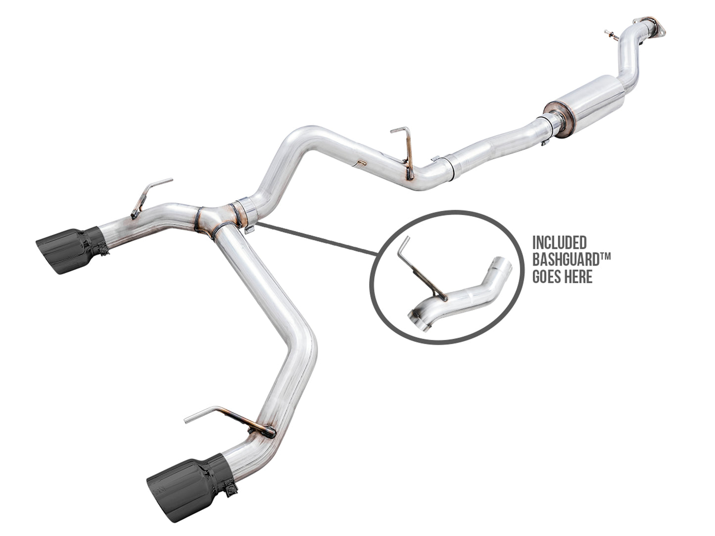 AWE 0FG Catback Exhaust for Ford Bronco with BashGuard™ - Dual 4.5" Diamond Black Tips